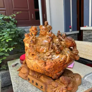 di-lac-ngu-phuc-go-nu-ngoc-G5297-4 Tượng Di Lặc Ngũ Phúc Gỗ Nu Ngọc Am Liền Khối Hàng Kỹ Nét Đẹp G5297
