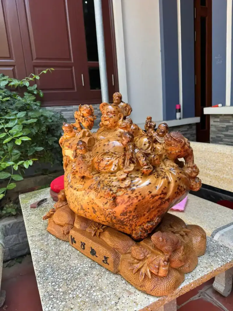 di-lac-ngu-phuc-go-nu-ngoc-G5297-4 Tượng Di Lặc Ngũ Phúc Gỗ Nu Ngọc Am Liền Khối Hàng Kỹ Nét Đẹp G5297