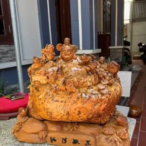di-lac-ngu-phuc-go-nu-ngoc-G5297-6 Tượng Di Lặc Ngũ Phúc Gỗ Nu Ngọc Am Liền Khối Hàng Kỹ Nét Đẹp G5297