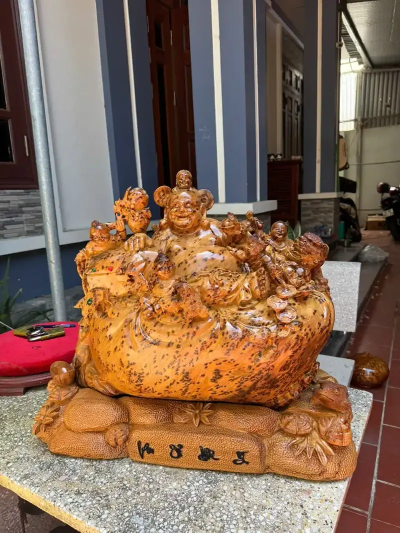di-lac-ngu-phuc-go-nu-ngoc-G5297-6 Tượng Di Lặc Ngũ Phúc Gỗ Nu Ngọc Am Liền Khối Hàng Kỹ Nét Đẹp G5297