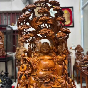 di-lac-ngu-phuc-ngoi-goc-tung-go-huong-ta-G5943-4 Tượng Di Lặc Ngũ Phúc Ngồi Gốc Tùng Gỗ Hương Ta Liền Khối G5943