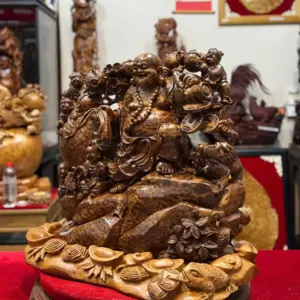 di-lac-ngu-phuc-thuan-nghe-keo_b4b6d64e Tượng Di Lặc Ngũ Phúc Thuần Nghê Kéo Bao Tiền Gỗ Nu Ngọc Am Chất Vip Đẹp Liền Khối G5301