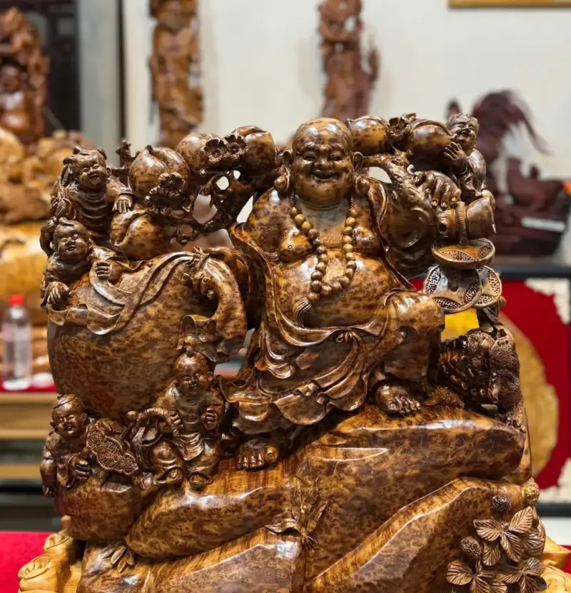 di-lac-ngu-phuc-thuan-nghe-keo_f3d91fa9 Tượng Di Lặc Ngũ Phúc Thuần Nghê Kéo Bao Tiền Gỗ Nu Ngọc Am Chất Vip Đẹp Liền Khối G5301
