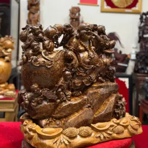 di-lac-ngu-phuc-thuan-nghe-keo_f5b355f3 Tượng Di Lặc Ngũ Phúc Thuần Nghê Kéo Bao Tiền Gỗ Nu Ngọc Am Chất Vip Đẹp Liền Khối G5301