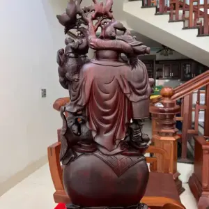 Tượng Di Lặc Ngũ Quỷ Vác Đào Gỗ Tử Đàn Liền Khối Hàng Kỹ Nét G5114