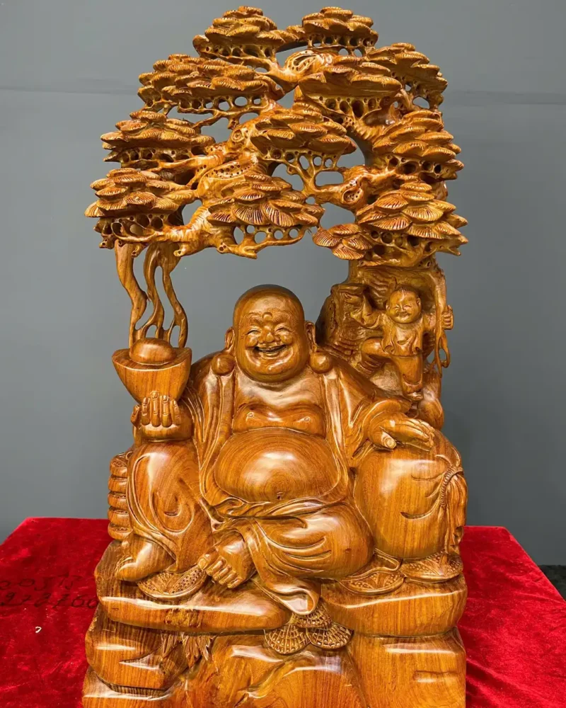 di-lac-ngu-tung-go-huong-ta-G6248-1 Tượng Di Lặc Ngự Tùng Gỗ Hương Ta Liền Khối G6248
