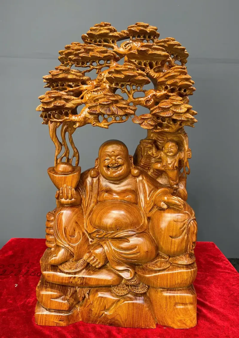 di-lac-ngu-tung-go-huong-ta-G6248-1 Tượng Di Lặc Ngự Tùng Gỗ Hương Ta Liền Khối G6248