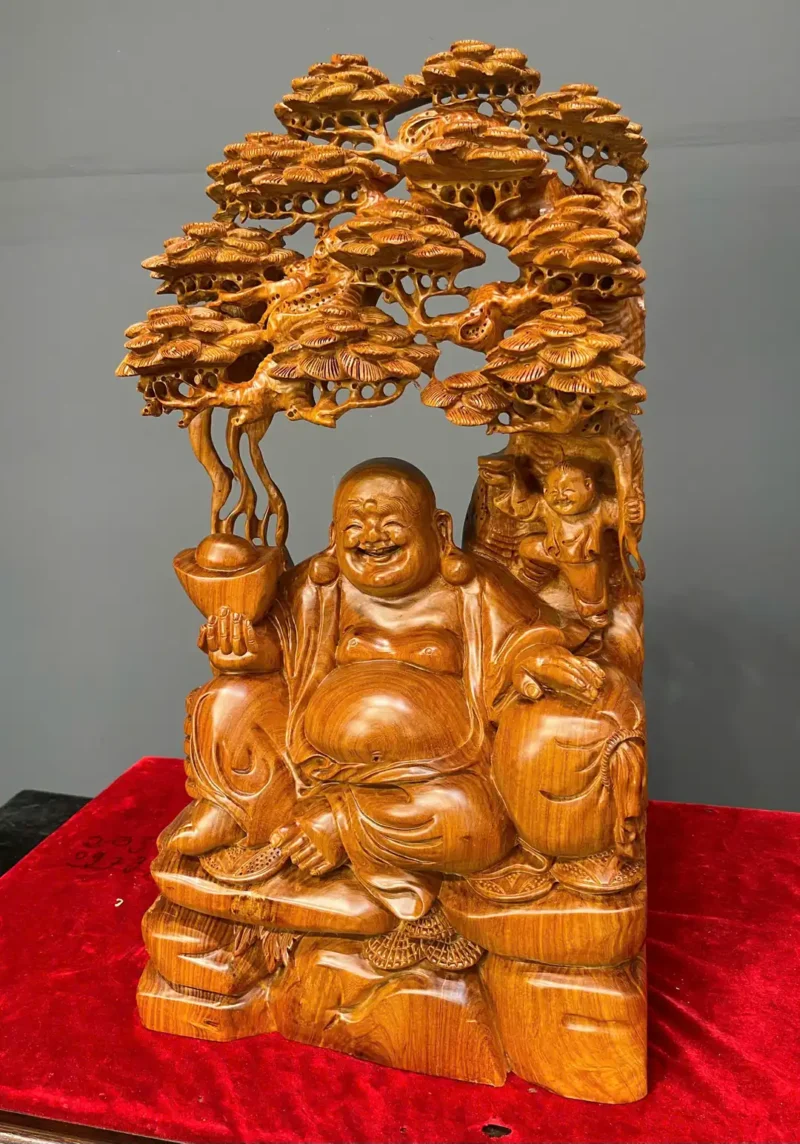 di-lac-ngu-tung-go-huong-ta-G6248-2 Tượng Di Lặc Ngự Tùng Gỗ Hương Ta Liền Khối G6248