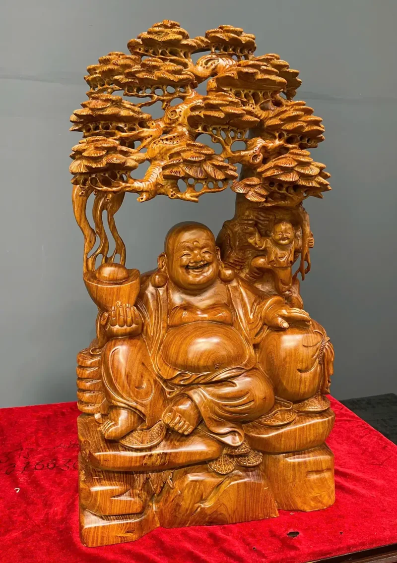 di-lac-ngu-tung-go-huong-ta-G6248-3 Tượng Di Lặc Ngự Tùng Gỗ Hương Ta Liền Khối G6248