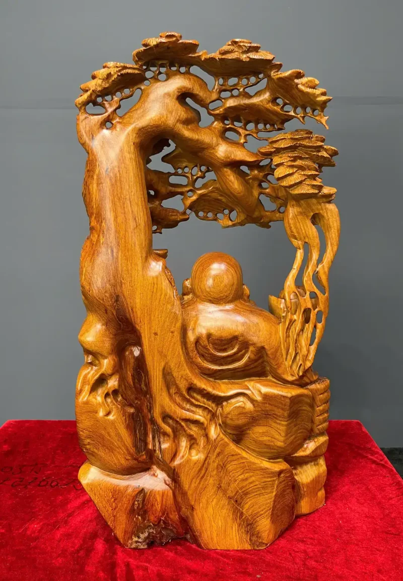 di-lac-ngu-tung-go-huong-ta-G6248-4 Tượng Di Lặc Ngự Tùng Gỗ Hương Ta Liền Khối G6248