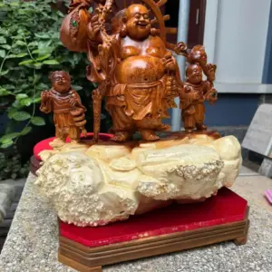 di-lac-nhi-phuc-go-nu-huong-G5305-3 Tượng Di Lặc Nhị Phúc Gỗ Nu Hương Liền Khối Hàng Kỹ Nét Siêu Đẹp G5305