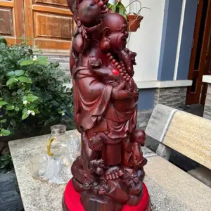 di-lac-nhi-phuc-quay-ao-go-vuong-moc-G5306-6 Tượng Di Lặc Nhị Phúc Quẩy Đào Gỗ Vương Mộc Tử Đàn Liền Khối Hàng Kỹ Đẹp G5306