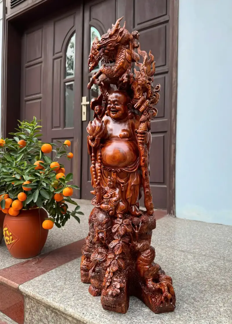di-lac-rong-ung-nghe-hang-ky-ep-go-sua-bac-G5309-3 Tượng Di Lặc Rồng Đứng Nghê Hàng Kỹ Đẹp Gỗ Sưa Bắc Đỏ Vip Liền Khối G5309