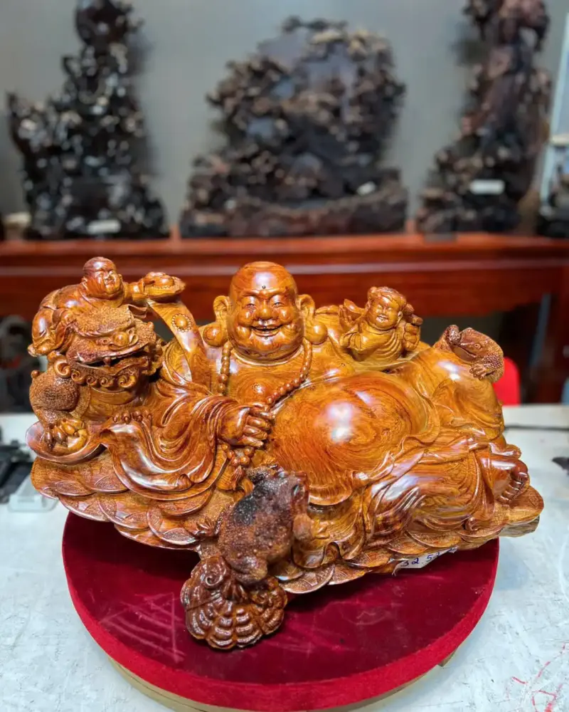 di-lac-song-G5720-1 Tượng Di Lặc Song Phúc Gỗ Cẩm Vân Lông Chuột Liền Khối G5720