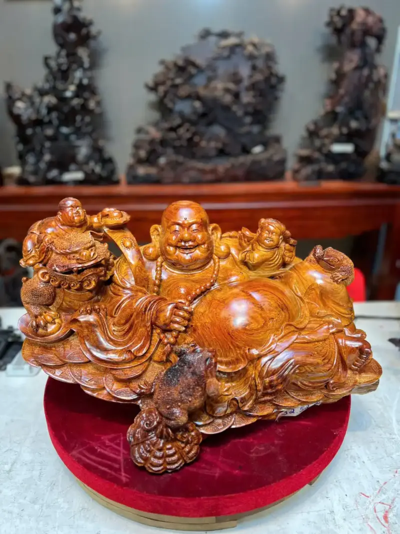 di-lac-song-G5720-1 Tượng Di Lặc Song Phúc Gỗ Cẩm Vân Lông Chuột Liền Khối G5720