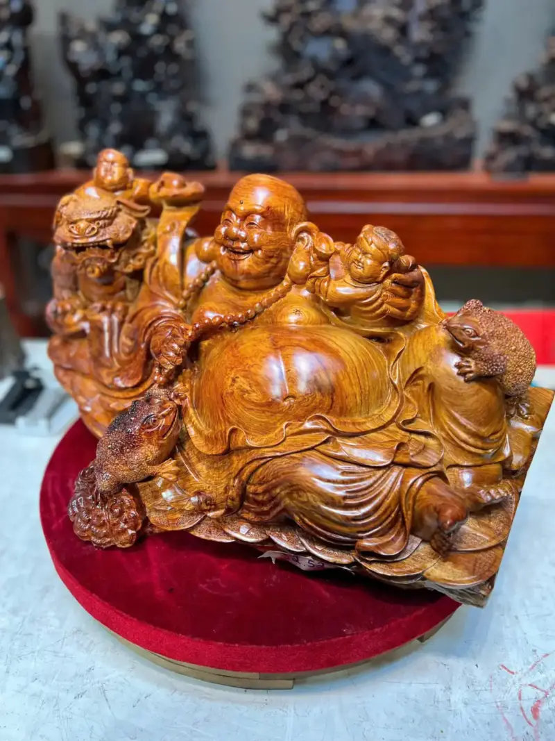 di-lac-song-G5720-6 Tượng Di Lặc Song Phúc Gỗ Cẩm Vân Lông Chuột Liền Khối G5720