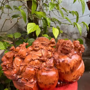 di-lac-tam-G5313-4 Tượng Di Lặc Tam Phúc Để Bàn Gỗ Nu Ngọc Am Thơm Liền Khối G5313