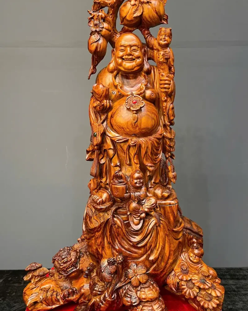 di-lac-tam-phuc-go-sua-cao-G5945-1 Tượng Di Lặc Tam Phúc Gỗ Sưa Liền Khối G5945
