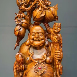di-lac-tam-phuc-go-sua-cao-G5945-2 Tượng Di Lặc Tam Phúc Gỗ Sưa Liền Khối G5945