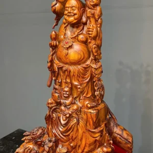 di-lac-tam-phuc-go-sua-cao-G5945-4 Tượng Di Lặc Tam Phúc Gỗ Sưa Liền Khối G5945