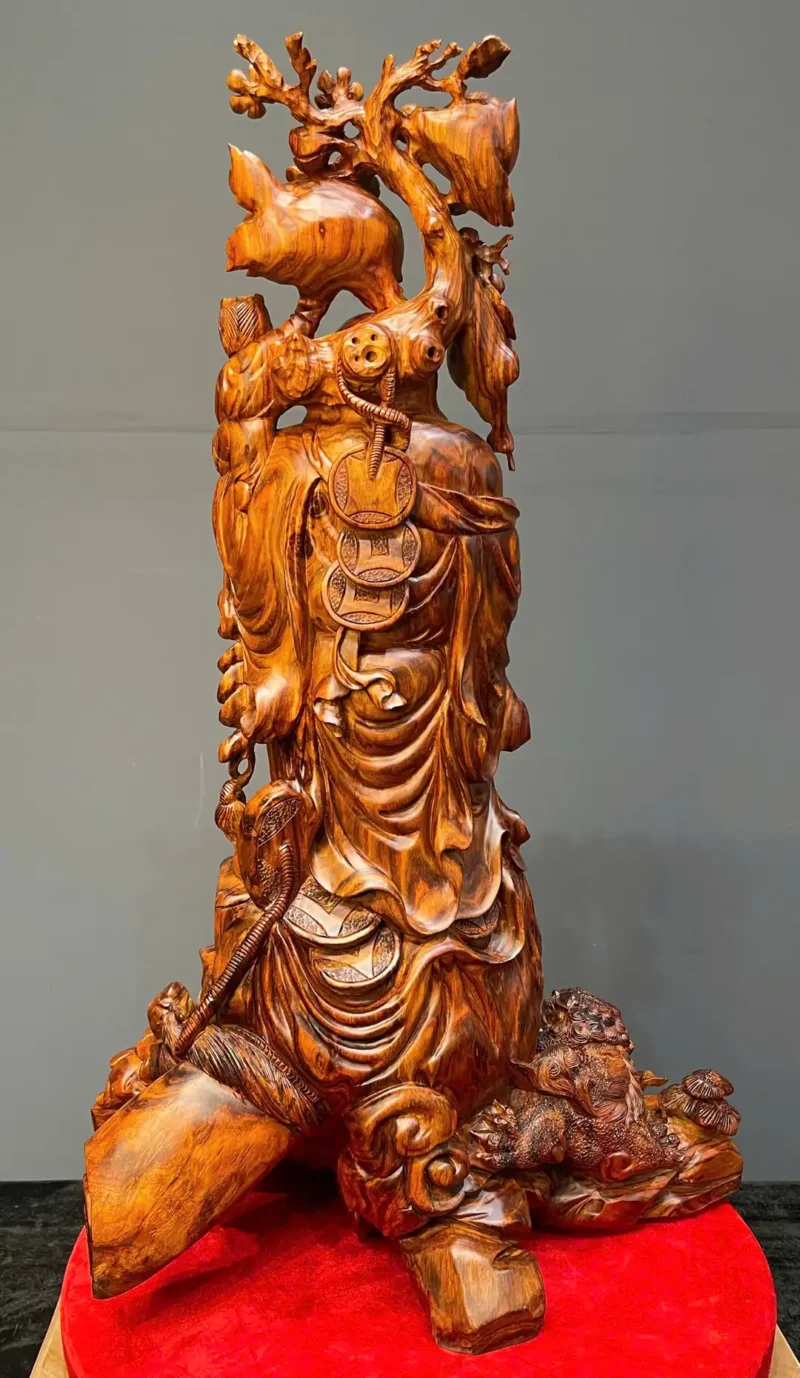 di-lac-tam-phuc-go-sua-cao-G5945-5 Tượng Di Lặc Tam Phúc Gỗ Sưa Liền Khối G5945