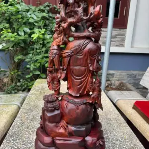 di-lac-tam-phuc-quay-ao-go-trac-lien-G5386-5 Tượng Di Lặc Tam Phúc Quẩy Đào Gỗ Trắc Liền Khối Hàng Kỹ Nét G5386