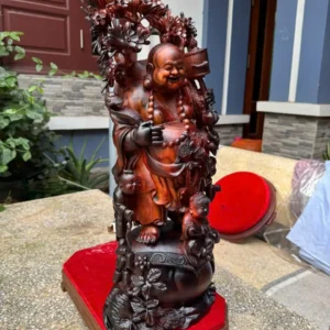di-lac-tam-phuc-quay-ao-go-trac-viet-G5872-5 Tượng Di Lặc Tam Phúc Quẩy Đào Gỗ Trắc Việt Liền Khối Hàng Kỹ Nét Vip G5872
