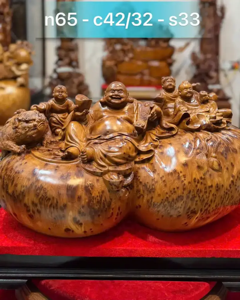 di-lac-tam-phuc-thuan-nghe-go-nu-ngoc-G5311-1 Tượng Di Lặc Tam Phúc Thuần Nghê Gỗ Nu Ngọc Am Hàng Đẹp Liền Khối Tặng Kỷ Đỏ G5311