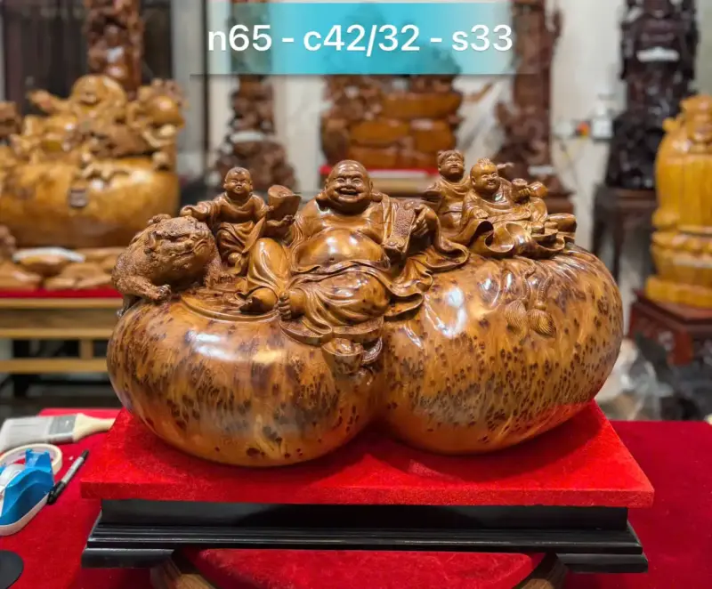 di-lac-tam-phuc-thuan-nghe-go-nu-ngoc-G5311-1 Tượng Di Lặc Tam Phúc Thuần Nghê Gỗ Nu Ngọc Am Hàng Đẹp Liền Khối Tặng Kỷ Đỏ G5311