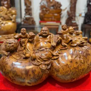 di-lac-tam-phuc-thuan-nghe-go-nu-ngoc-G5311-2 Tượng Di Lặc Tam Phúc Thuần Nghê Gỗ Nu Ngọc Am Hàng Đẹp Liền Khối Tặng Kỷ Đỏ G5311