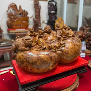 di-lac-tam-phuc-thuan-nghe-go-nu-ngoc-G5311-3 Tượng Di Lặc Tam Phúc Thuần Nghê Gỗ Nu Ngọc Am Hàng Đẹp Liền Khối Tặng Kỷ Đỏ G5311