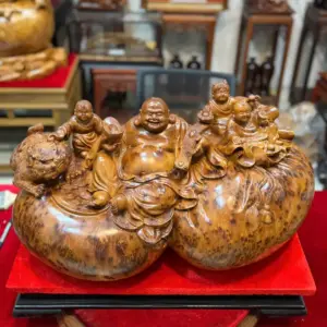 di-lac-tam-phuc-thuan-nghe-go-nu-ngoc-G5311-4 Tượng Di Lặc Tam Phúc Thuần Nghê Gỗ Nu Ngọc Am Hàng Đẹp Liền Khối Tặng Kỷ Đỏ G5311