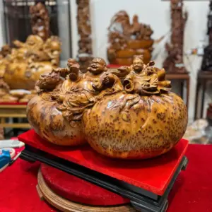 di-lac-tam-phuc-thuan-nghe-go-nu-ngoc-G5311-5 Tượng Di Lặc Tam Phúc Thuần Nghê Gỗ Nu Ngọc Am Hàng Đẹp Liền Khối Tặng Kỷ Đỏ G5311