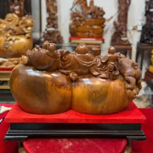 di-lac-tam-phuc-thuan-nghe-go-nu-ngoc-G5311-6 Tượng Di Lặc Tam Phúc Thuần Nghê Gỗ Nu Ngọc Am Hàng Đẹp Liền Khối Tặng Kỷ Đỏ G5311
