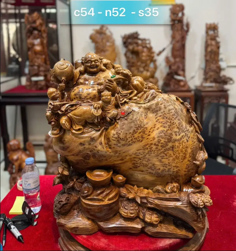 di-lac-tam-phuc-thuan-nghe-go-nu-ngoc-G6138-1 Tượng Di Lặc Tam Phúc Thuần Nghê Gỗ Nu Ngọc Am Hàng Đậm Dầu Thơm Liền Khối G6138