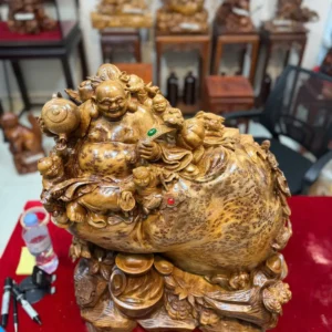 di-lac-tam-phuc-thuan-nghe-go-nu-ngoc-G6138-2 Tượng Di Lặc Tam Phúc Thuần Nghê Gỗ Nu Ngọc Am Hàng Đậm Dầu Thơm Liền Khối G6138
