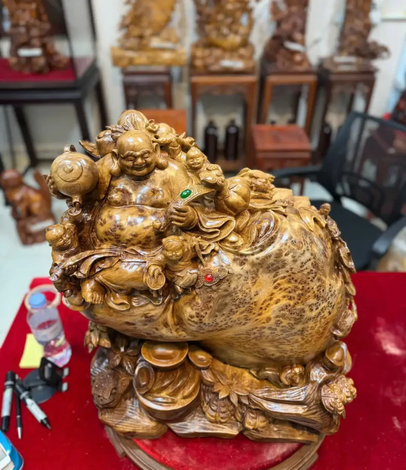 di-lac-tam-phuc-thuan-nghe-go-nu-ngoc-G6138-2 Tượng Di Lặc Tam Phúc Thuần Nghê Gỗ Nu Ngọc Am Hàng Đậm Dầu Thơm Liền Khối G6138