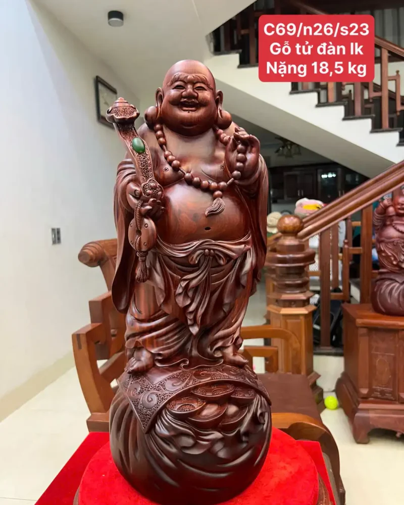 di-lac-tu-G6396-1 Tượng Di Lặc Tử Đàn Liền Khối Đục Kỹ Đẹp G6396