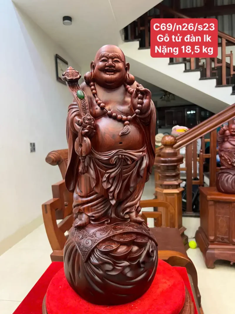 di-lac-tu-G6396-1 Tượng Di Lặc Tử Đàn Liền Khối Đục Kỹ Đẹp G6396