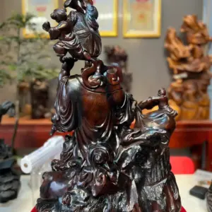 di-lac-ung-G5721-9 Tượng Di Lặc Đứng 3 Tiểu Đồng Gỗ Trắc Đen Liền Khối Hàng Đánh Xi G5721