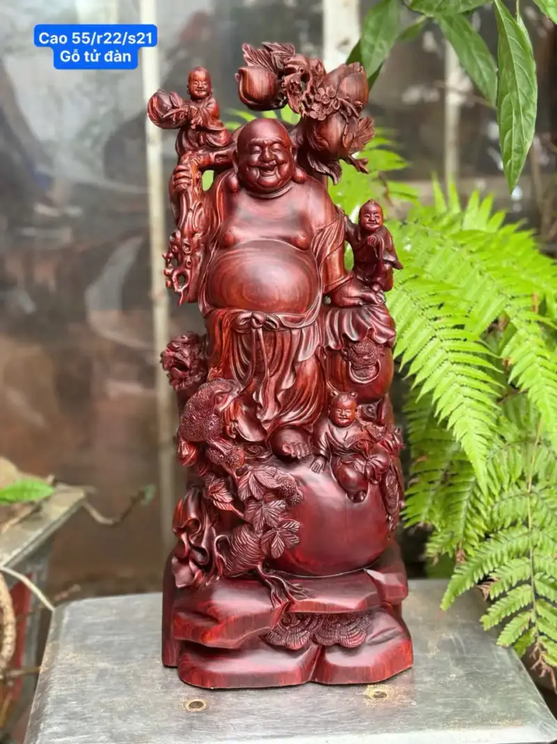 di-lac-ung-bao-tien-go-tu-an-G5318-1 Tượng Di Lặc Đứng Bao Tiền Gỗ Tử Đàn Liền Khối Hàng Đẹp G5318