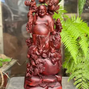di-lac-ung-bao-tien-go-tu-an-G5318-2 Tượng Di Lặc Đứng Bao Tiền Gỗ Tử Đàn Liền Khối Hàng Đẹp G5318