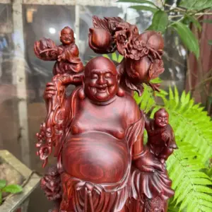 di-lac-ung-bao-tien-go-tu-an-G5318-3 Tượng Di Lặc Đứng Bao Tiền Gỗ Tử Đàn Liền Khối Hàng Đẹp G5318