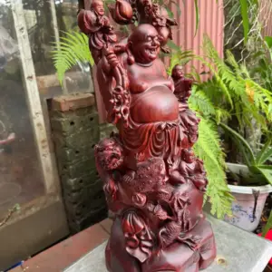 di-lac-ung-bao-tien-go-tu-an-G5318-7 Tượng Di Lặc Đứng Bao Tiền Gỗ Tử Đàn Liền Khối Hàng Đẹp G5318