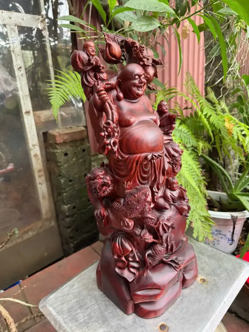 di-lac-ung-bao-tien-go-tu-an-G5318-7 Tượng Di Lặc Đứng Bao Tiền Gỗ Tử Đàn Liền Khối Hàng Đẹp G5318