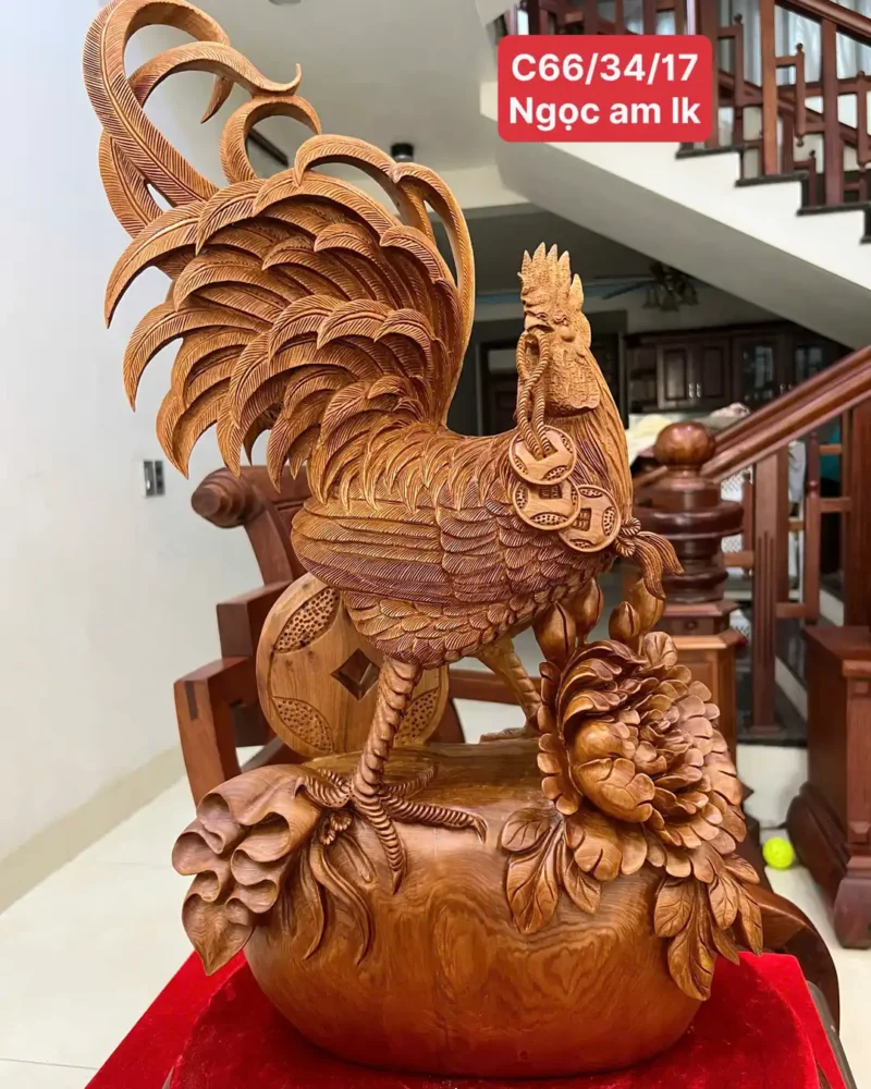 ga-trong-go-G6287-1 Tượng Gà Trống Gỗ Ngọc Am Liền Khối G6287