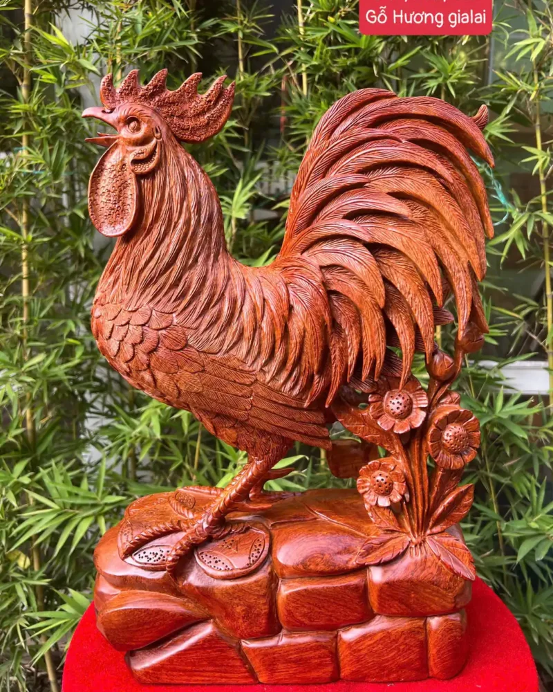 ga-trong-go-G6401-1 Tượng Gà Trống Gỗ Hương Ta Gia Lai Liền Khối To Đẹp G6401