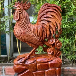 ga-trong-go-G6401-2 Tượng Gà Trống Gỗ Hương Ta Gia Lai Liền Khối To Đẹp G6401