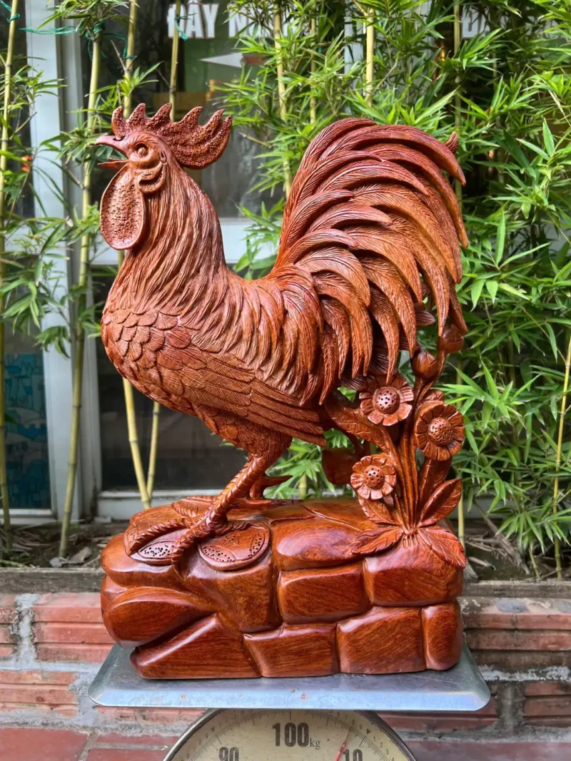 ga-trong-go-G6401-2 Tượng Gà Trống Gỗ Hương Ta Gia Lai Liền Khối To Đẹp G6401