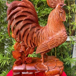 ga-trong-go-G6401-3 Tượng Gà Trống Gỗ Hương Ta Gia Lai Liền Khối To Đẹp G6401